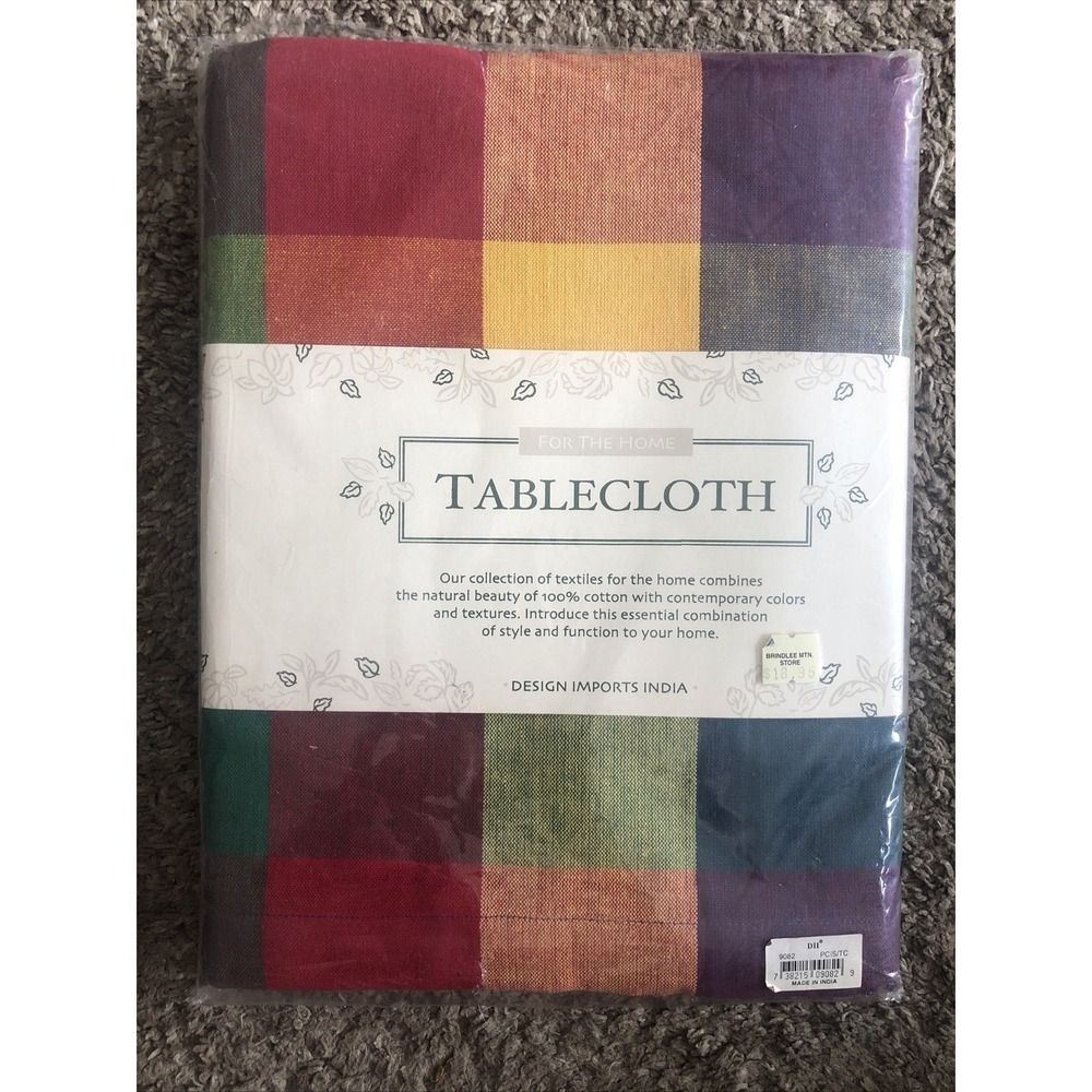Vtg Design Imports India Tablecloth Plaid  Multicolored 100% Cotton 52x52 Square